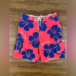 Hollister Coral and Navy Floral Board Shorts